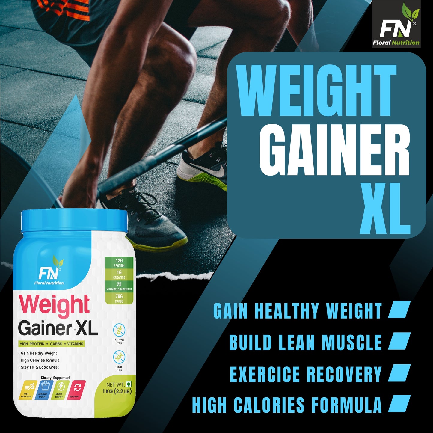 Floral Nutrition Weight Gainer/Mass Gainer for Muscle Gainer - Men Women Weight Gainers/Mass Gainers  (1 kg, Vanilla Icecream)