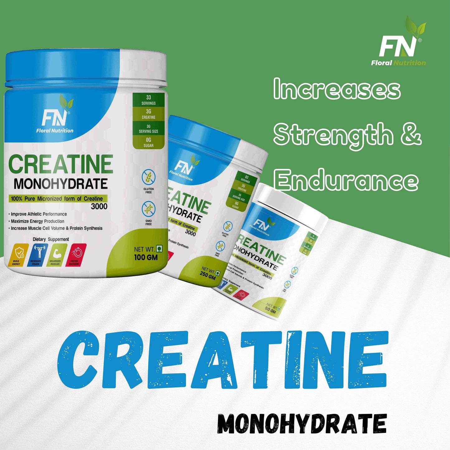 Floral Nutrition Creatine monohydrate Micronized for Intense Workout, Muscle Energy and Power Creatine