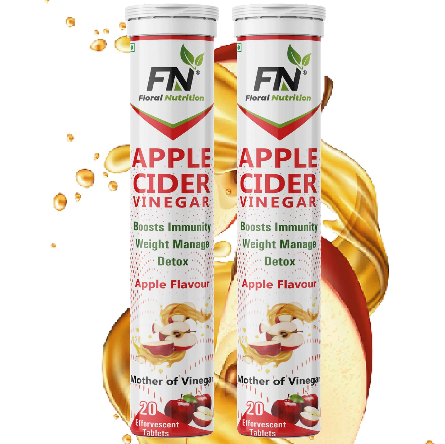 Floral Nutrition Apple Cider Vinegar Effervescent Tablets, Vitamin C, Pomegranate, Antioxidant  (40 Tablets)