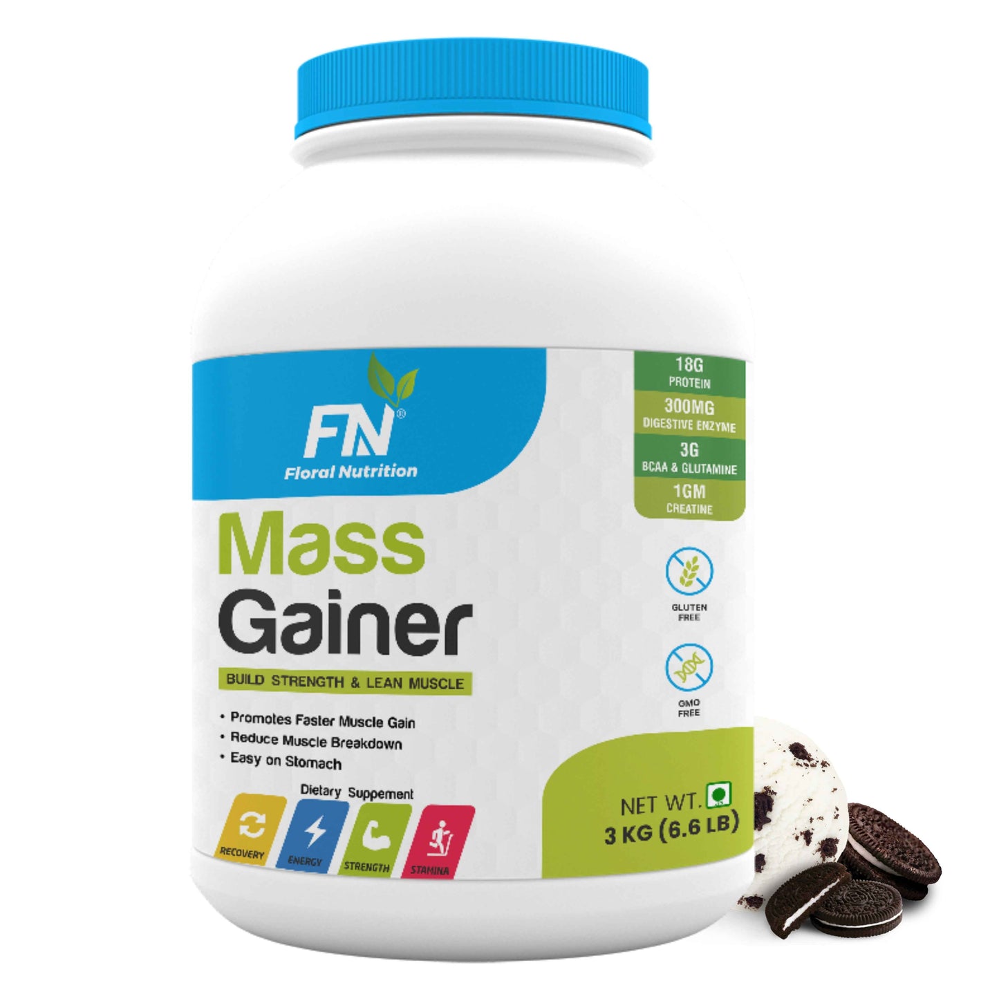 Floral Nutrition Mass Gainer with High Protein, Multivitamins for Lean Muscle Mass Gain Weight Gainers/Mass Gainers  (3 kg, Cookies & Cream)