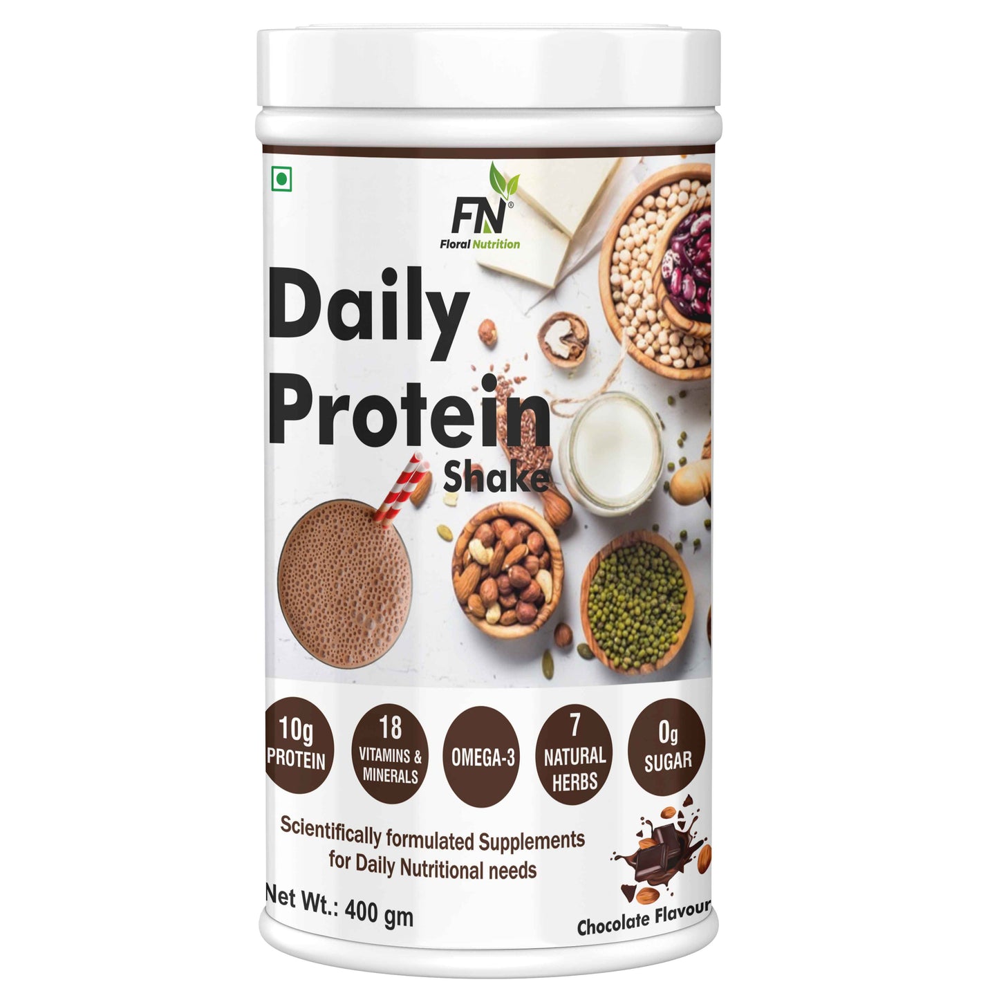 Floral Nutrition Daily Protein Shake with Herbal Blend, Omega-3, 18 Vitamins - For Energy, Immunity Protein Shake  (500 gm)