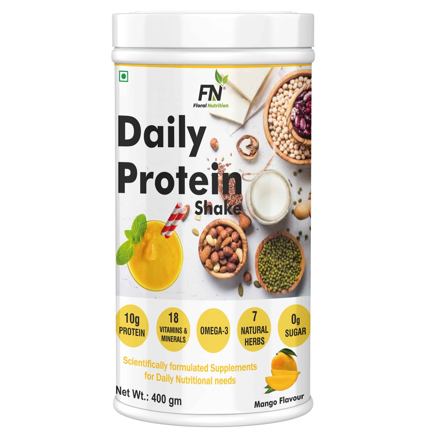 Floral Nutrition Daily Protein Shake with Herbal Blend, Omega-3, 18 Vitamins - For Energy, Immunity Protein Shake  (500 gm)