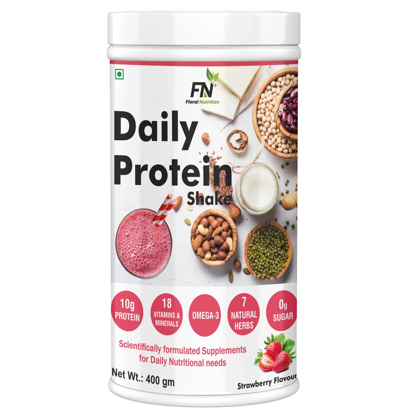 Floral Nutrition Daily Protein Shake with Herbal Blend, Omega-3, 18 Vitamins - For Energy, Immunity Protein Shake  (500 gm)