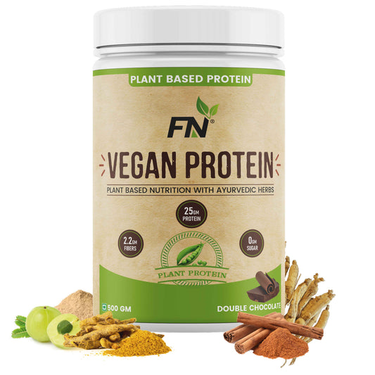 Floral Nutrition 100% Vegan Protein Powder with and Ayurvedic Herbs Ashwagandha, Ginseng Plant-Based Protein  (500 g, Double Chocolate)