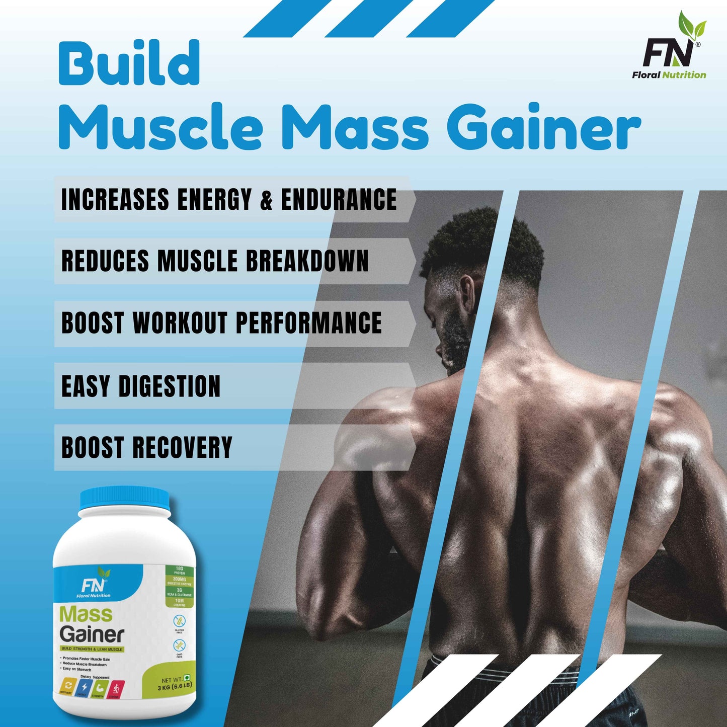 Floral Nutrition Mass Gainer with High Protein, Multivitamins for Lean Muscle Mass Gain Weight Gainers/Mass Gainers  (3 kg, Cookies & Cream)