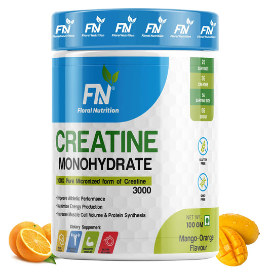 Floral Nutrition Creatine monohydrate Micronized for Intense Workout, Muscle Energy and Power Creatine  (100 g, Mango-Orange)