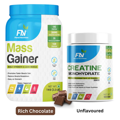 Floral Nutrition Mass Gainer with Creatine 50gm Muscle Gainer Combo for Gain & Fast Recovery Weight Gainers/Mass Gainers  (1.05 kg, Rich Chocolate, Unflavoured)