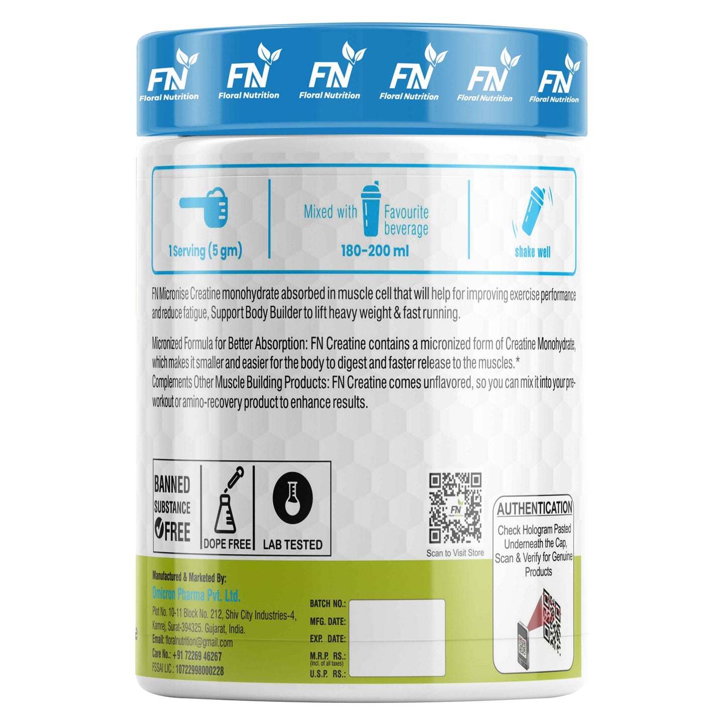 Floral Nutrition Creatine monohydrate Micronized for Intense Workout, Muscle Energy and Power Creatine  (100 g, Fruit Punch)