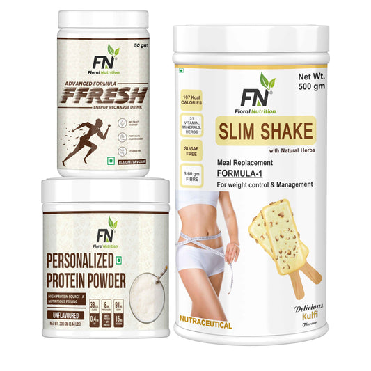 Floral Nutrition Weight Loss Combo Pack Formula 1, Personalized Protein 200gm, FFresh Elaichi 50g Protein Shake  (750 g,Kulfi, Unflavoured, Elaichi)