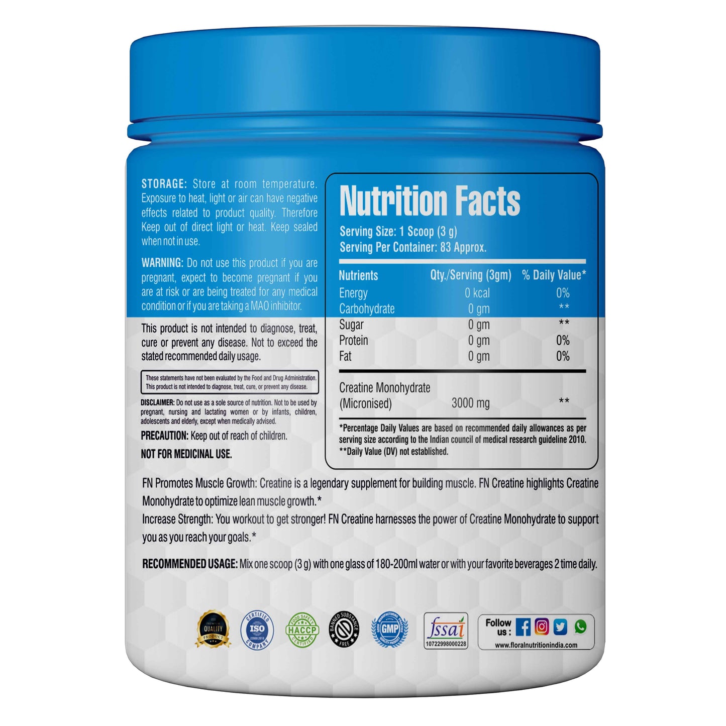 Floral Nutrition Creatine monohydrate Micronized for Intense Workout, Muscle Energy and Power Creatine