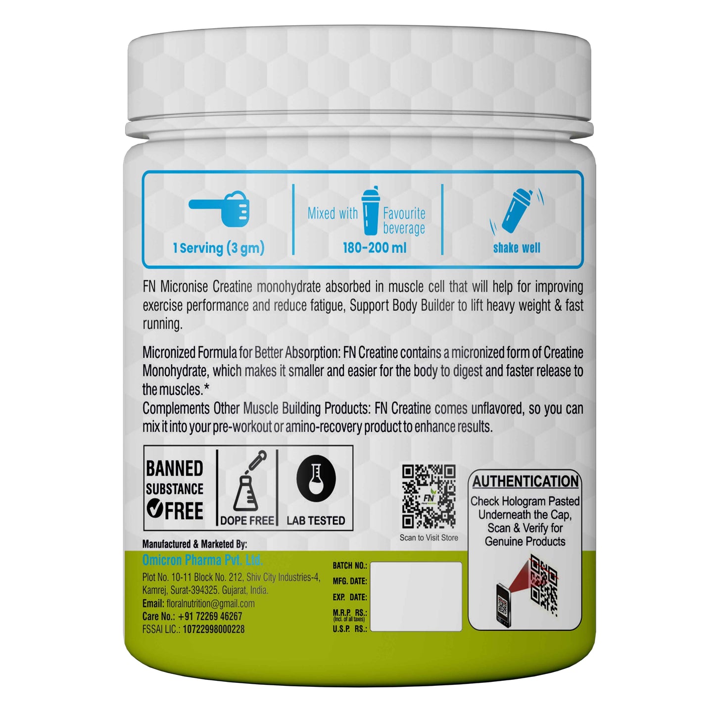 Floral Nutrition Creatine monohydrate Micronized for Intense Workout, Muscle Energy and Power Creatine