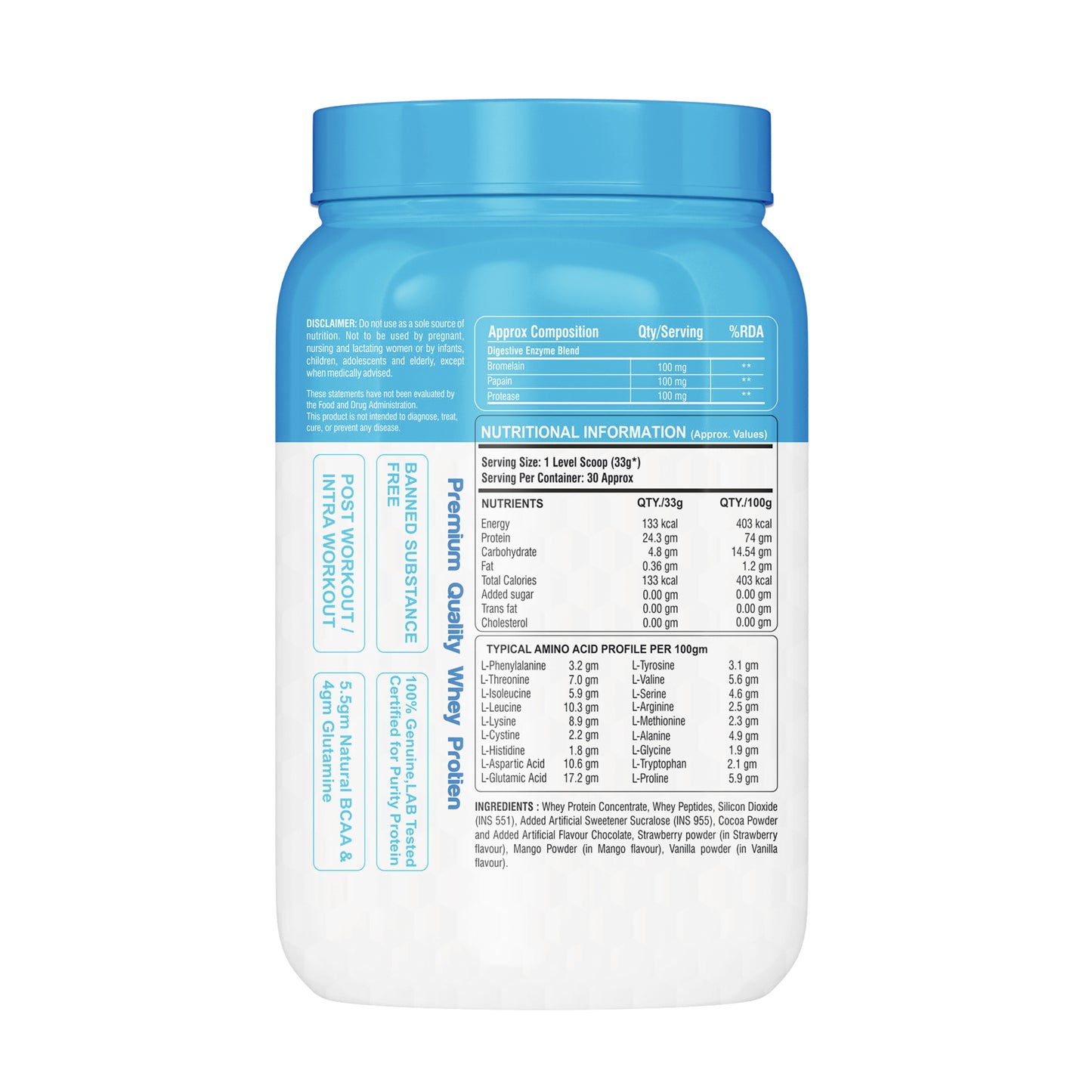 Floral Nutrition Premium Whey Protein Concentrate with Glutamic acid, Arginine.