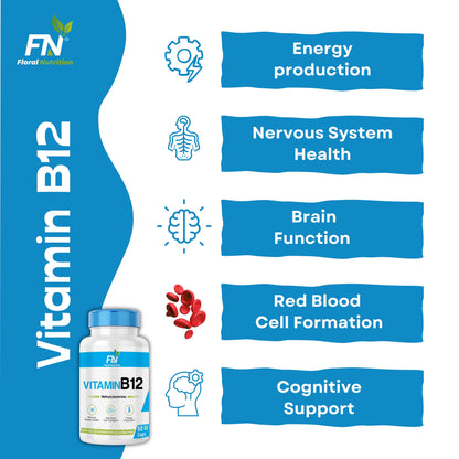 Floral Nutrition Vitamin B-12 1000mcg for Brain & Energy  (60 Capsules)