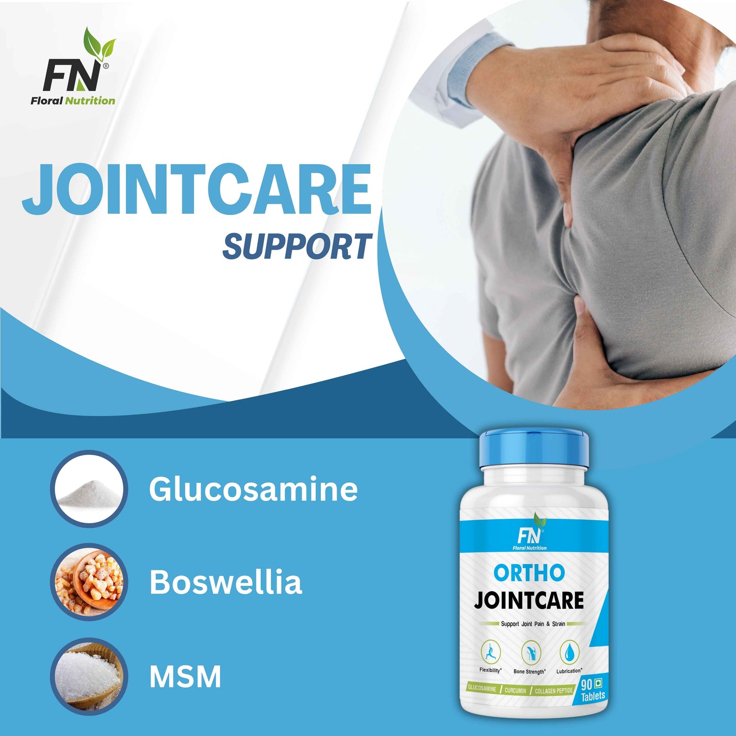 Floral Nutrition Ortho Joint Support with Glucosamine, MSM, Collagen, Chondroitin for Joint, Bone  (90 Tablets)