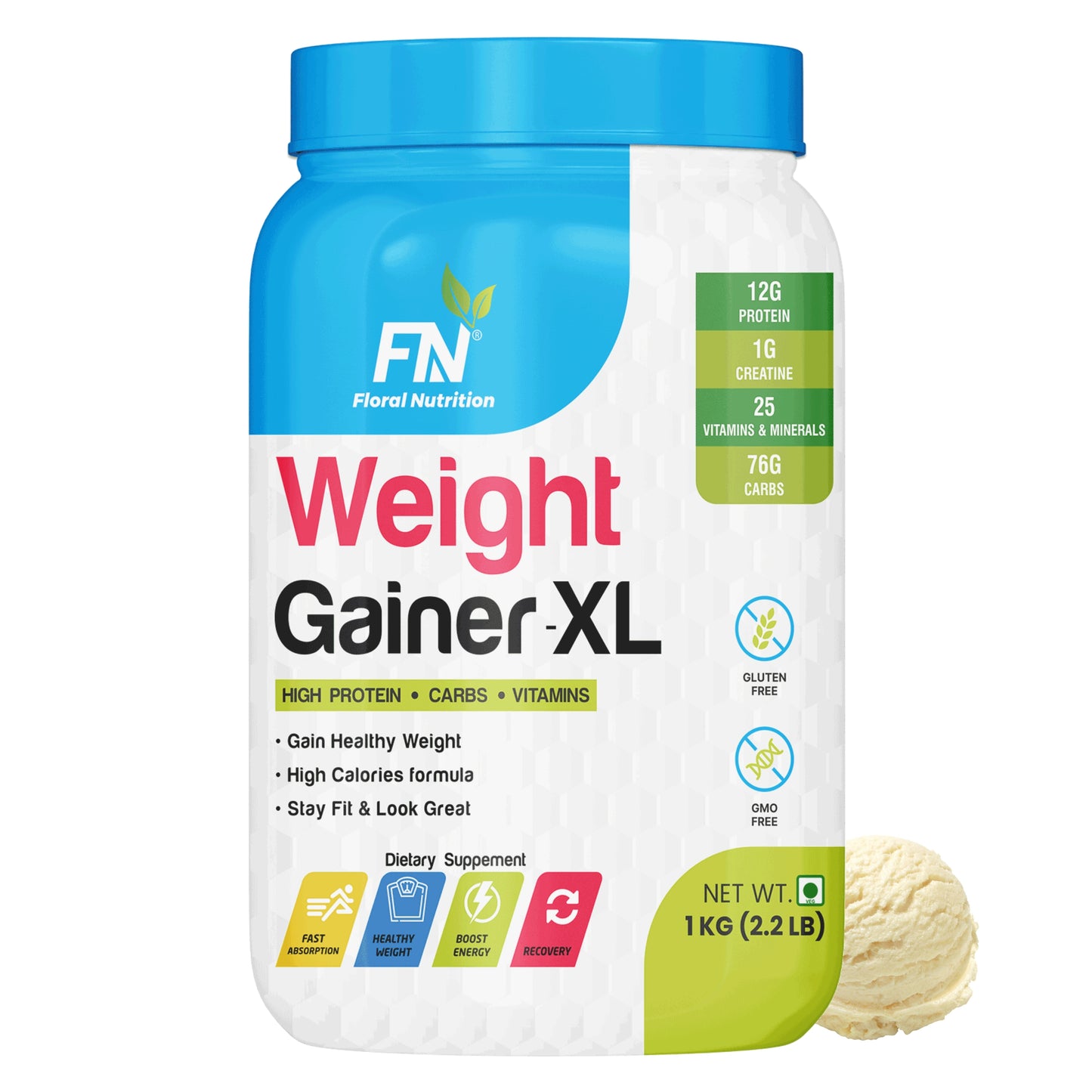 Floral Nutrition Weight Gainer/Mass Gainer for Muscle Gainer - Men Women Weight Gainers/Mass Gainers  (1 kg, Vanilla Icecream)