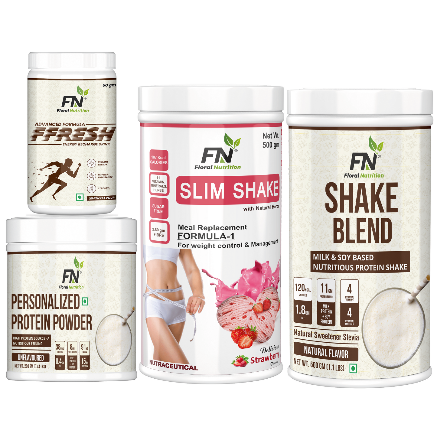 Floral Nutrition Weight Loss Combo Formula 1 Shake, Protein Powder, FFresh Lemon, Shake Blend Nutrition Drink  (4x312.5 g, Strawberry, Lemon, Unflavored, Natural Flavored)