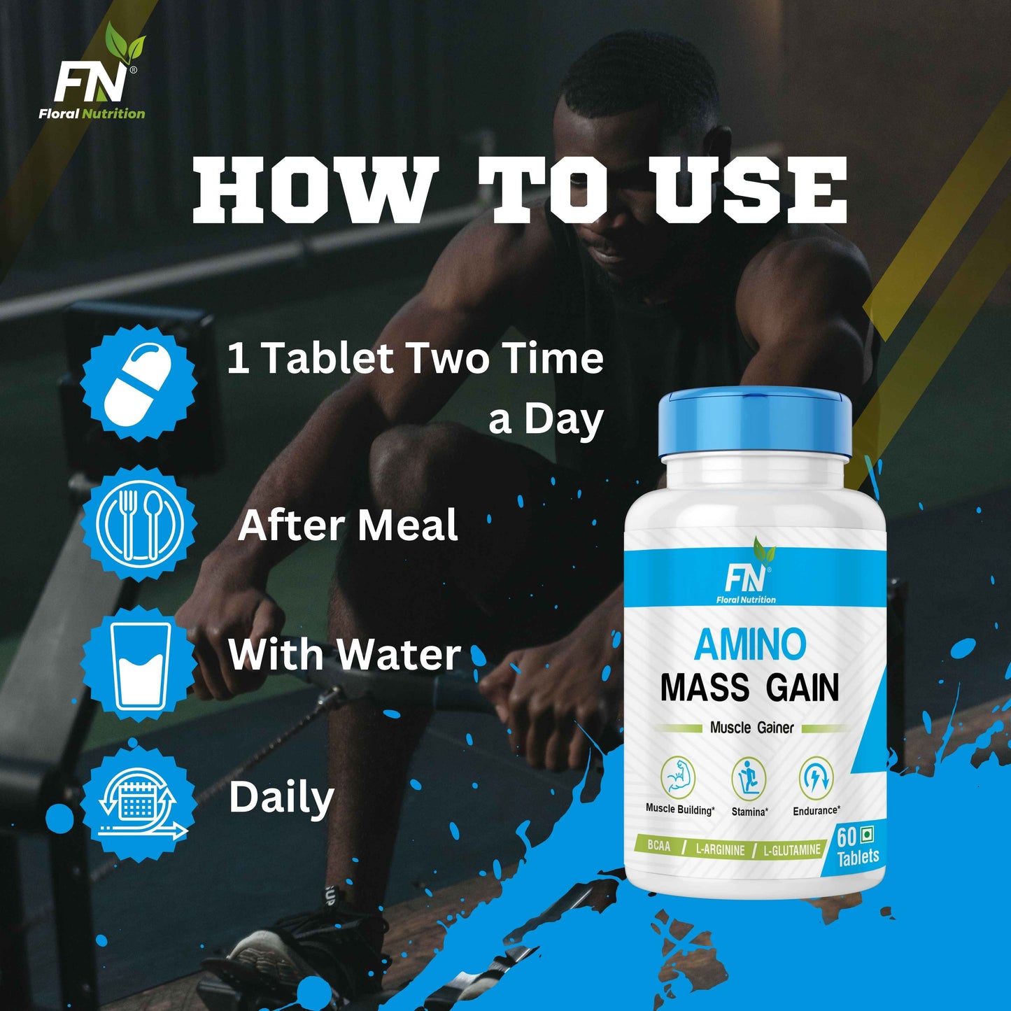 Floral Nutrition Amino Mass  Gain Muscle Gainer tablet- BCAA,Glutamine,L-Arginine Weight Gainer/Mass Gainer BCAA  (60 No, Unflavour)